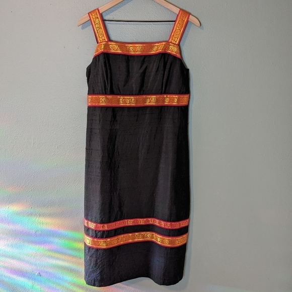 Vintage Y2K  Beaders Touch 100% Silk Midi Dress Size L - Picture 1 of 8